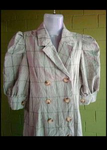 Korean Plaid Puff sleeve peplum dress