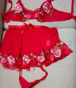 FREE SIZE Red Floral Lingerie Set