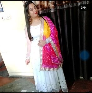 Floor Length Gown With Multi Colour Dupatta