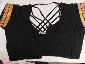 Black Saree Blouse with Strappy Back