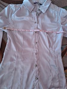 Greyish/ Light Blueish Satin Shirt For Slim Girls