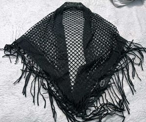 Black Fishnet Fringe Shawl