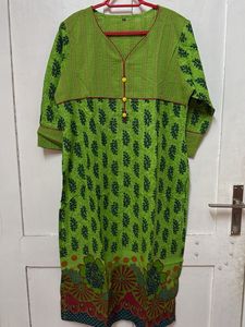Rajasthani Green Printed Kurti With Red Piping