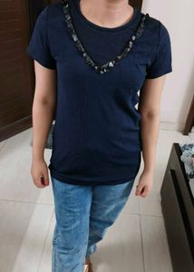 Women Blue Half Sleeve Casual Top