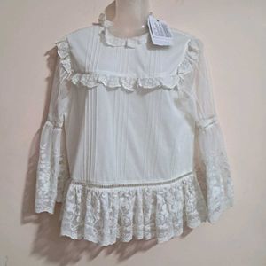 Royal White Western Lace Top