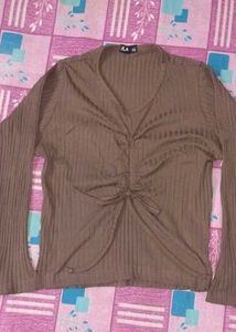 Brown Long Sleeve Drawstring Top🤎