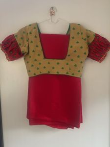 Plain Red Saree With Fancy Blouse
