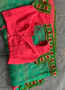 Garba Style Saree with Blouse 💚🩷