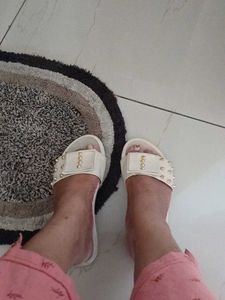 White Studded Slides
