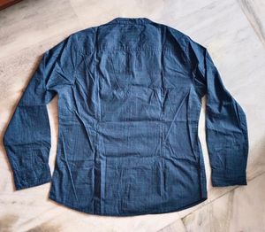 Mandarine Collar Blue Shirt