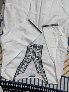 Women White Thread Embroidery Cotton Tunic Top