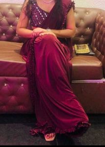 Elegant Maroon Saree with Embellished Blouse