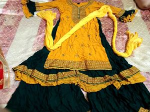 Festive Mustard-Green Sharara Set with Dupatta
