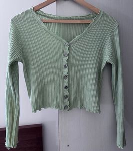 Cute Green Cropped Cardigan