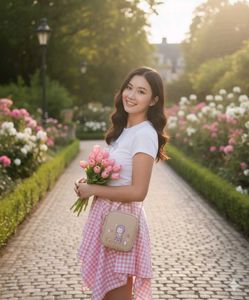 Korean New Pink Gingham Skirt
