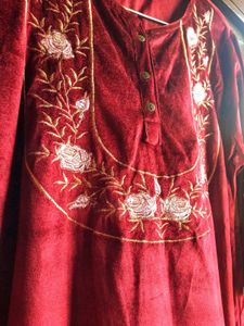 Velvet look Embroidered Kurta