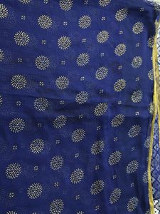 Blue Organza Silk Saree With Gold Floral Print