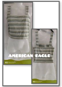AE Green & White Striped Ribbed Crop Top