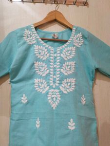 Aqua Blue Embroidered Kurti