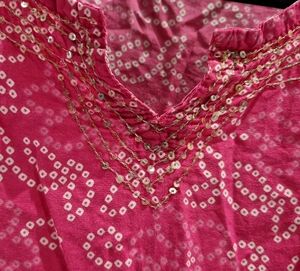 Bandhni Print Cotton Kurta With Embellishment