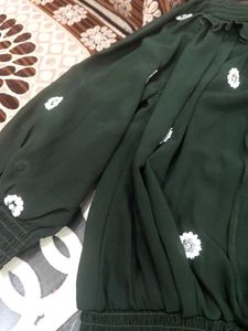 A Line Baloon Sleeve Top With Flowers Embroidery