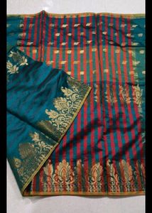 New Silk Saree With Zari Work N Running Blouse pc