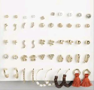 Set Of 25 Gold-toned & White Contemporary Earrings