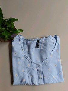 Blue Floral Tie-Up Top
