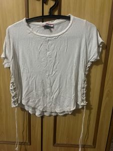 White Ribbed Crop Top- M