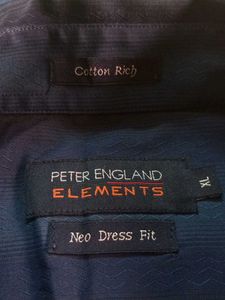 Peter England Navy Striped Cotton Shirt