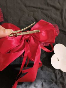 Red Lace Bow Hair Clips Set of 3