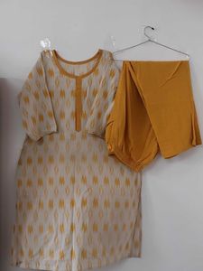Yellow Cotton Kurti Set