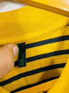 Benetton Yellow And Black Strips Polo T-shirt