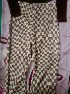 Brown Top &amp; Checkered trouserSet