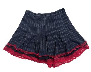 Pinstripe Mini Skirt with Lace Trim