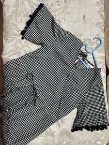 POPNETIC BLACK CHECKED LAYERED A-LINE DRESS