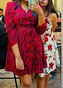 Red Animal Print Wrap Dress