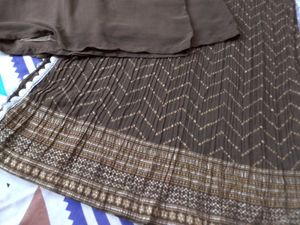 Brown Embroidered nayra Dress with Plazzo
