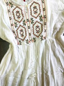 White Embroidered Peasant Dress