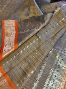 Elegant Orange &amp; Grey Saree