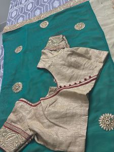 Green And Cream Saree