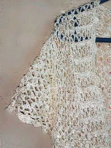 Partywear Sequin Crochet Tie-Front Crop Shrug