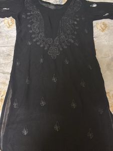Elegant Black Chikankari Kurti with White Embroide