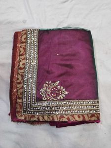Maroon &amp; Green Embroidered saree