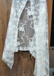 White net fabric rose embroidered dupatta