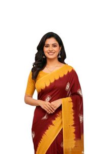 New Elegant Maroon & Mustard Cotton  Saree