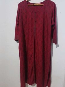 Maroon Floral Print Front Slit Kurta