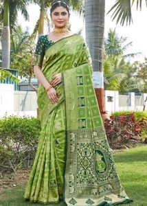 Pink &amp; Green Banarasi Silk Saree