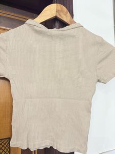 Casual Beige Ribbed T-Shirt