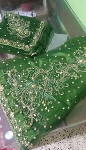 Parrot green Anarkali, chudidar n heavy duppata.